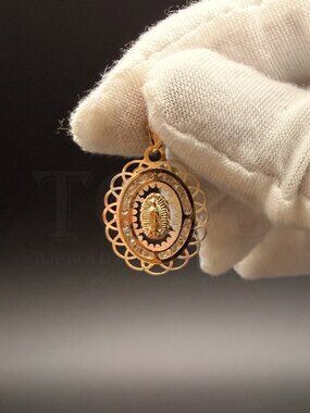 14K Tri Color Gold Guadalupe Cubic Zirconia  Medal